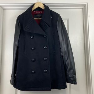 COACH New York wool and leather back buckle pea coat.